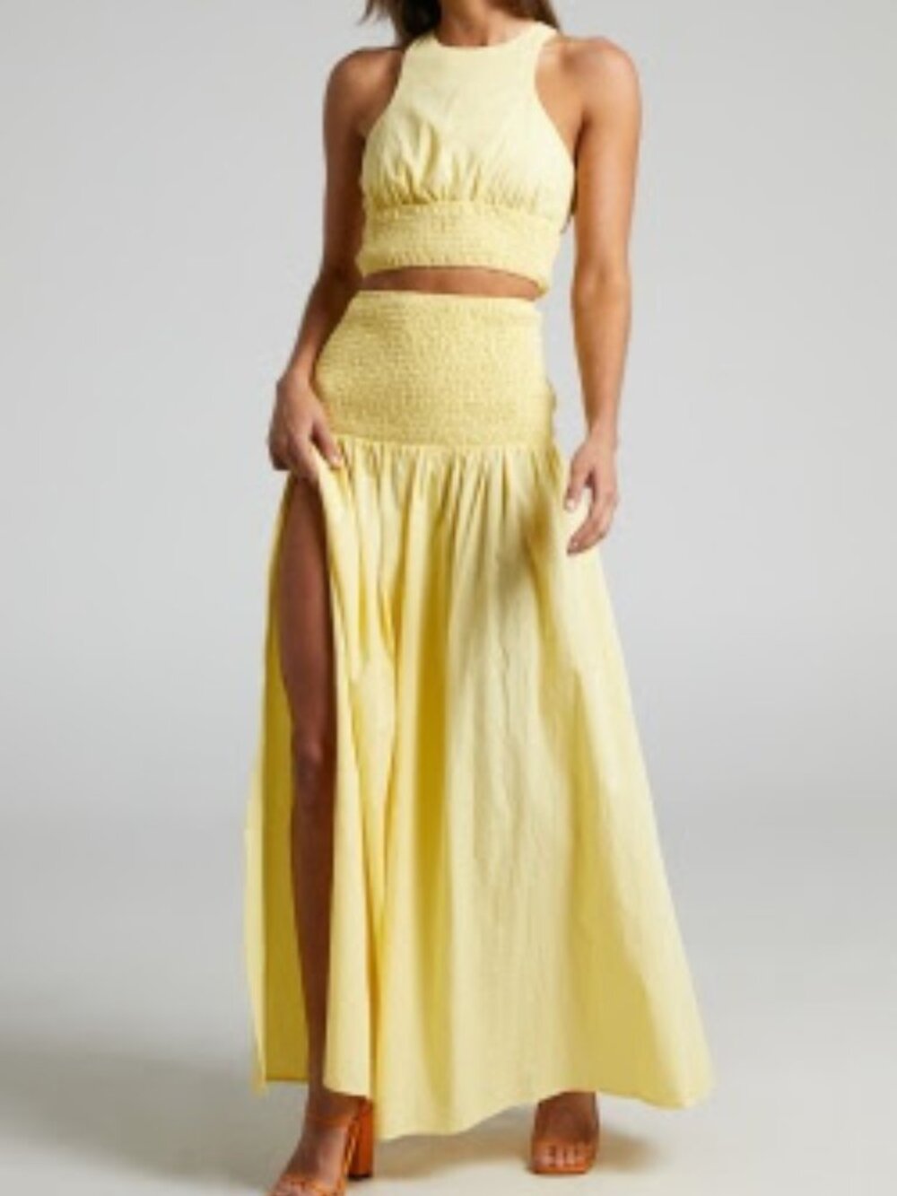 SHOWPO Gracelynn Racer Top & Maxi Skirt two Piece Set in Pastel Yellow